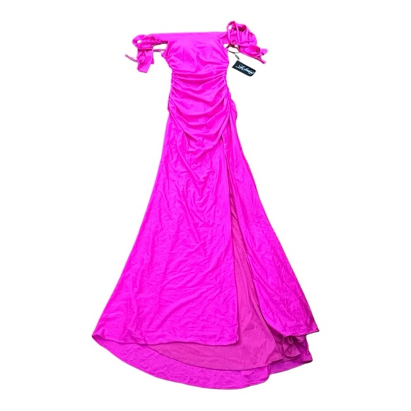 La Femme 28506 Pink Off the Shoulder Dress with Tie Back and Slit Size 6 NWT - Picture 5 of 11